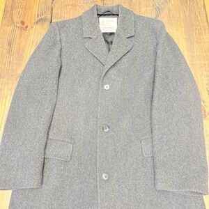 London Fog Men Vintage 100% Pure Wool Overcoat Charcoal Gray 42 Long Made in USA